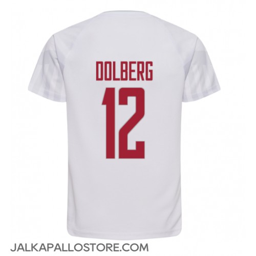 Tanska Kasper Dolberg #12 Vieraspaita MM-kisat 2022 Lyhythihainen